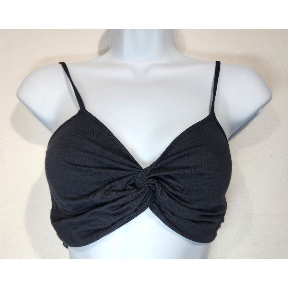Anthropologie Womens Bralette Size Small Black Twist Front Stretch Crop Top